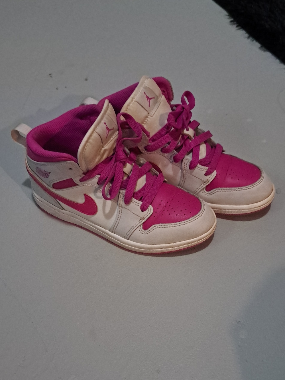 Nike Air Jordans Girls Pink and White Mid-Top Sneakers